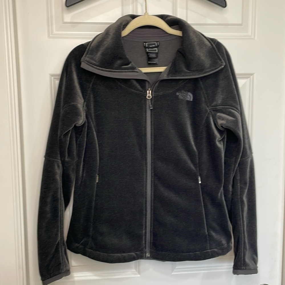 The North Face Polartec Osito Lux Velour Zip Up Jacket Womens Size Medium Gray